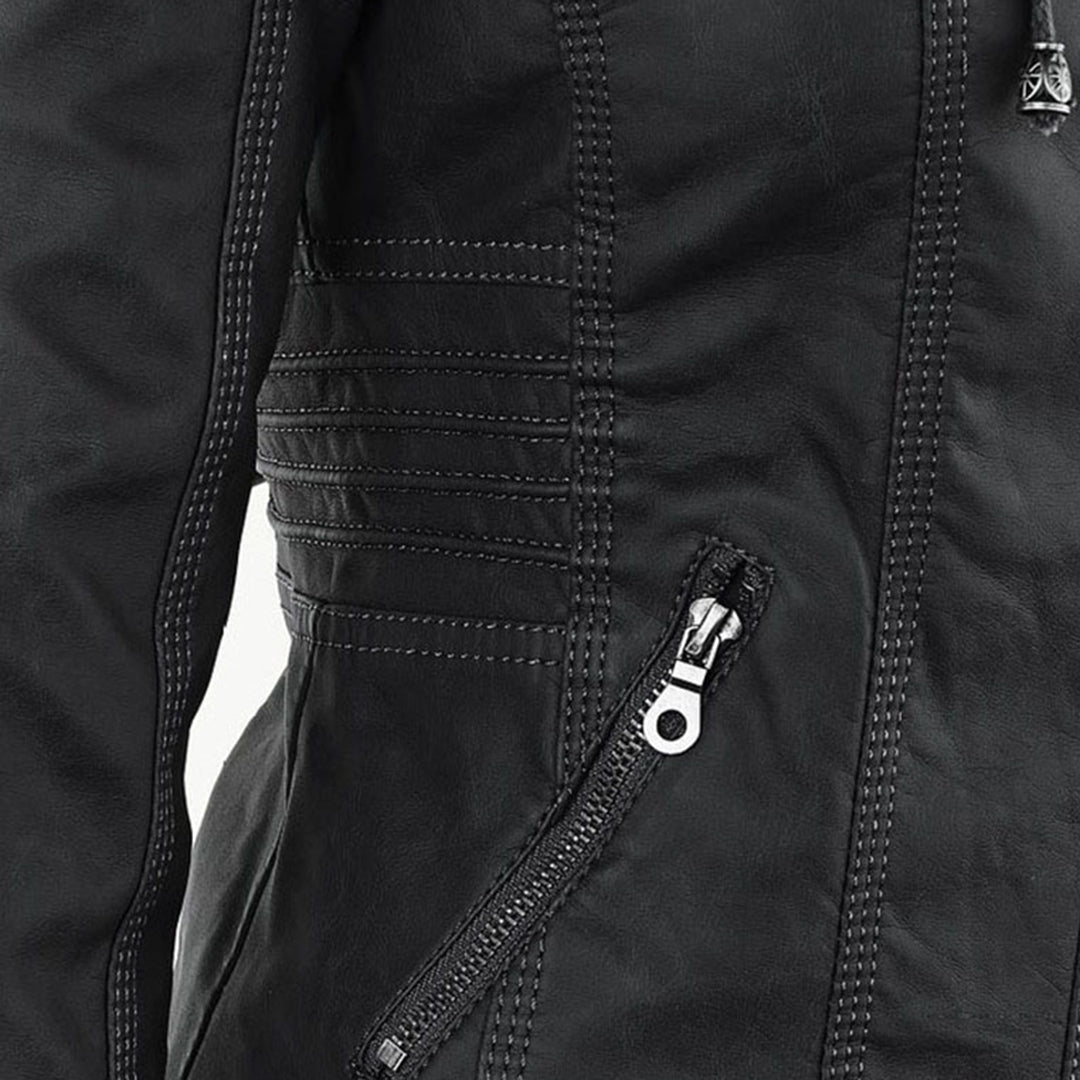 Women’s Stylish Hooded Leather Biker Jacket Coat