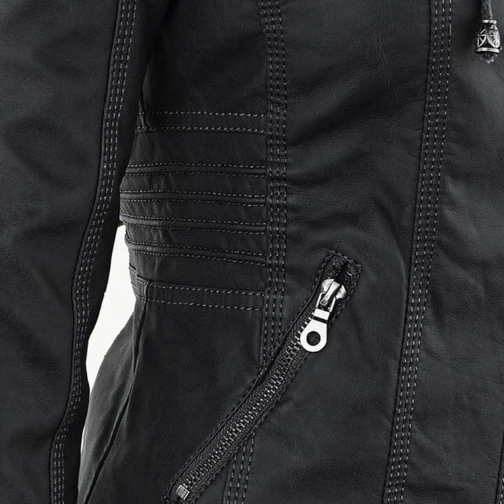 Women’s Stylish Hooded Leather Biker Jacket Coat