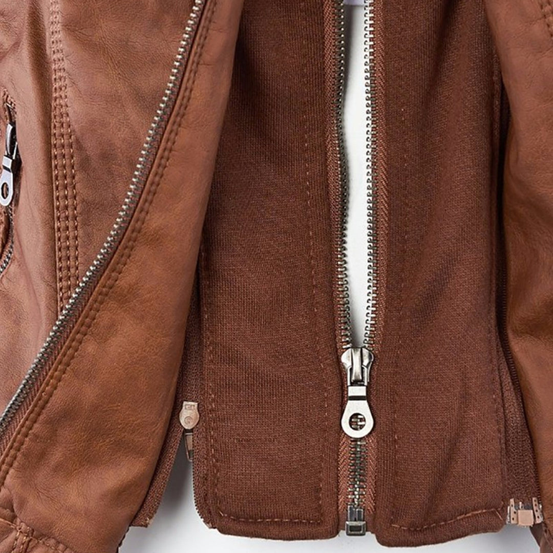 Women’s Stylish Hooded Leather Biker Jacket Coat