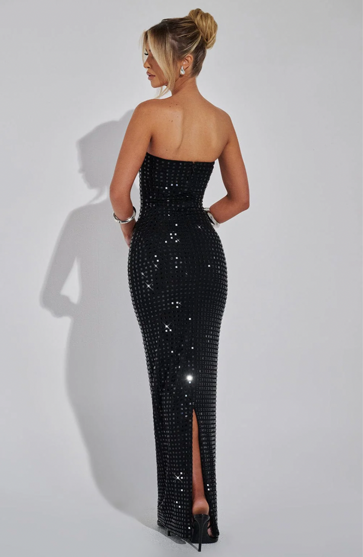 Glam Strapless Rhinestone Gown – Sparkling Maxi Dress for Winter Occasions
