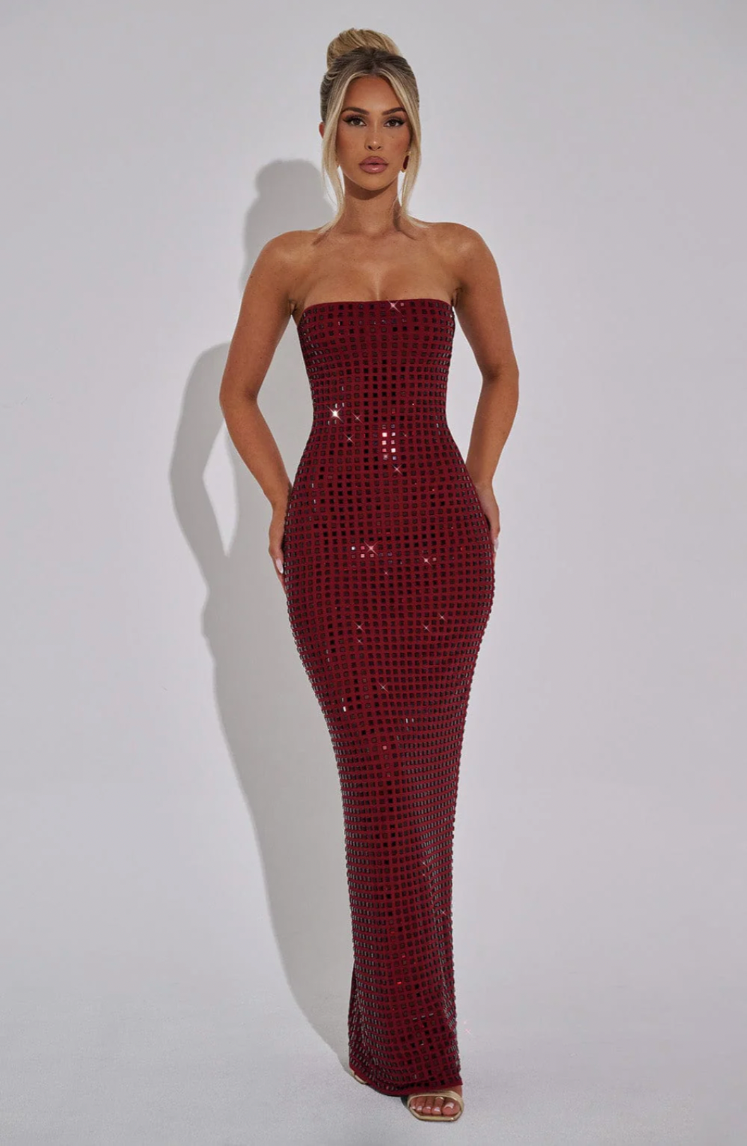 Glam Strapless Rhinestone Gown – Sparkling Maxi Dress for Winter Occasions