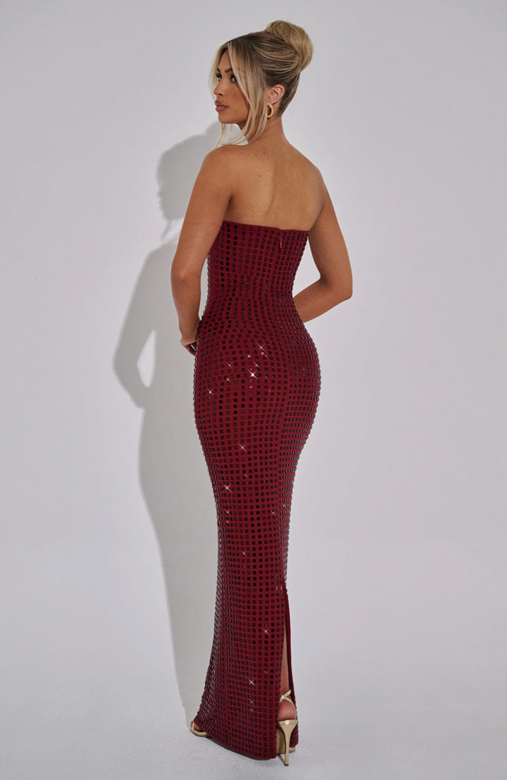 Glam Strapless Rhinestone Gown – Sparkling Maxi Dress for Winter Occasions