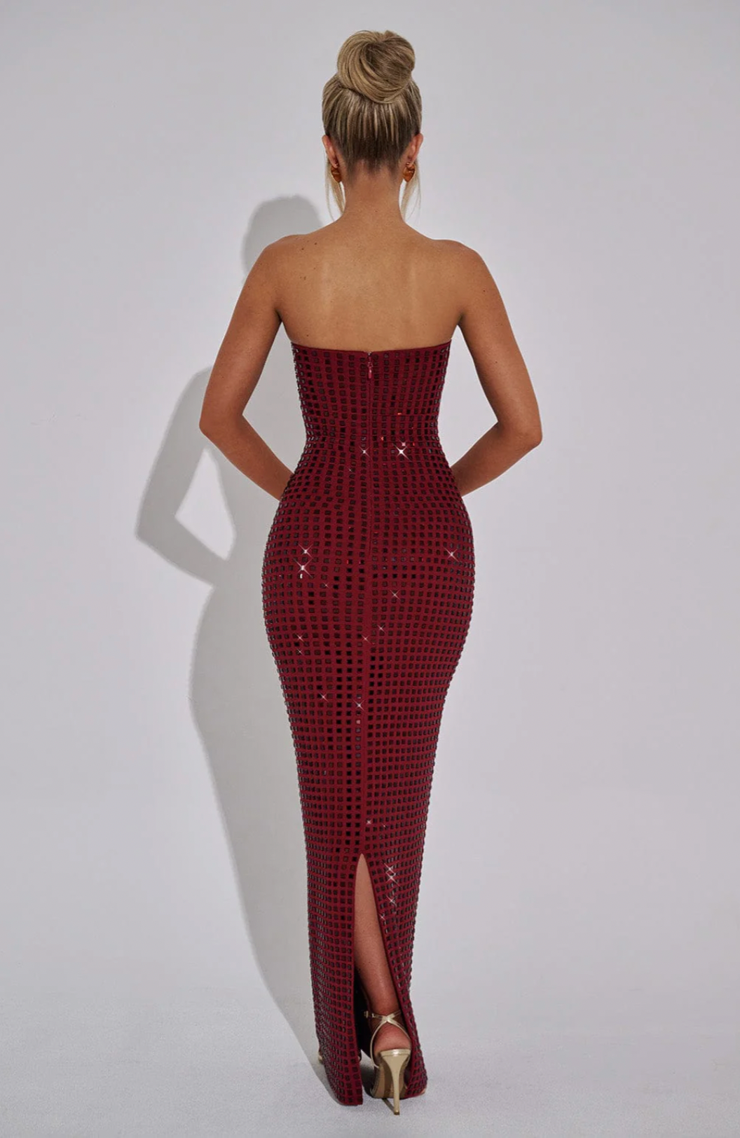 Glam Strapless Rhinestone Gown – Sparkling Maxi Dress for Winter Occasions
