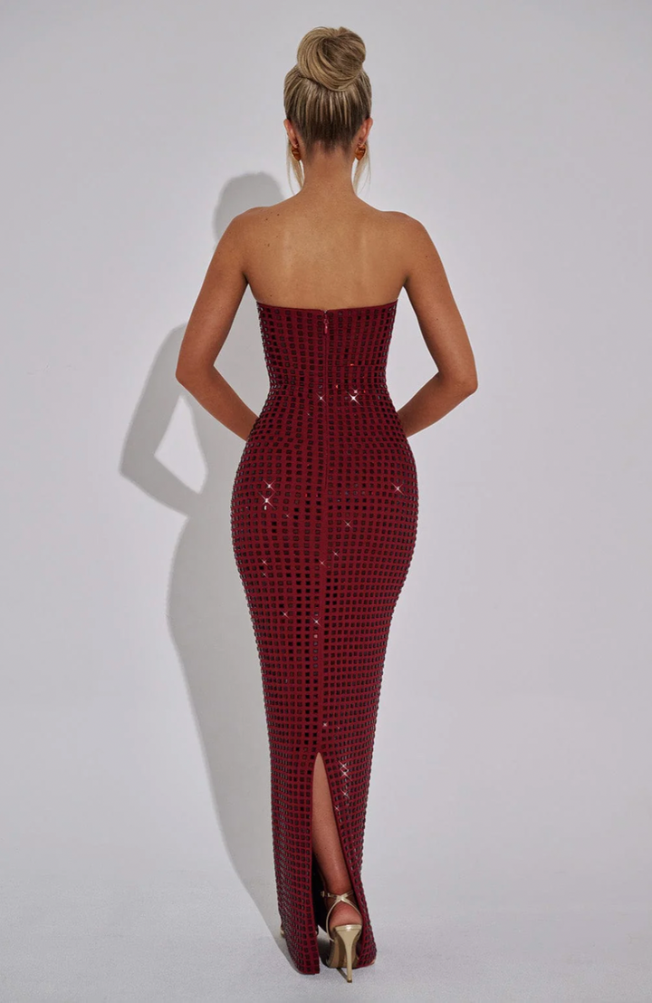 Glam Strapless Rhinestone Gown – Sparkling Maxi Dress for Winter Occasions