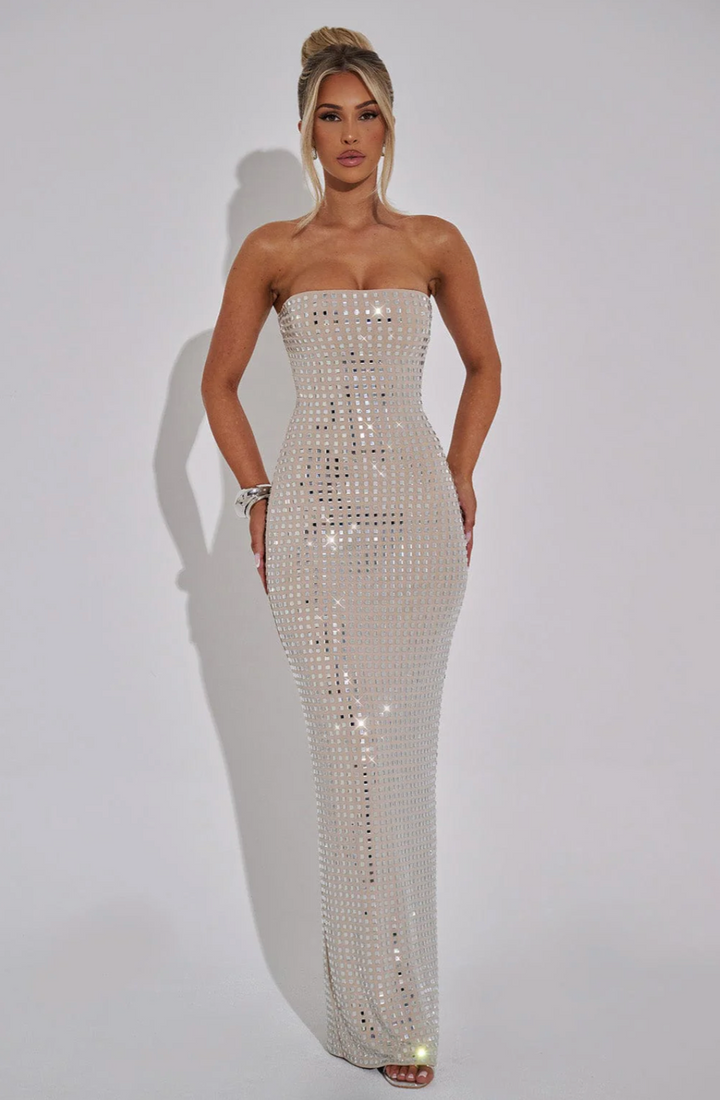 Glam Strapless Rhinestone Gown – Sparkling Maxi Dress for Winter Occasions