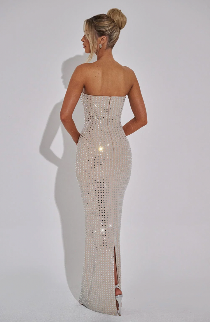 Glam Strapless Rhinestone Gown – Sparkling Maxi Dress for Winter Occasions