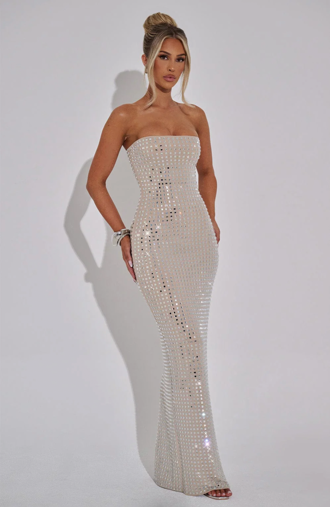 Glam Strapless Rhinestone Gown – Sparkling Maxi Dress for Winter Occasions