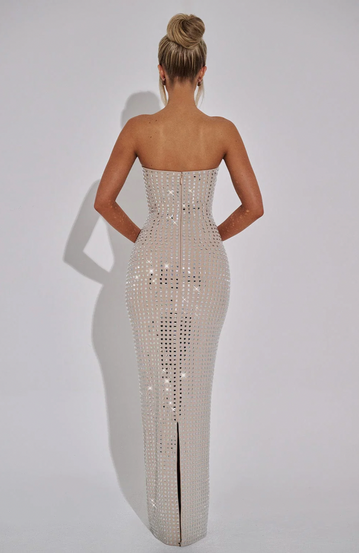 Glam Strapless Rhinestone Gown – Sparkling Maxi Dress for Winter Occasions