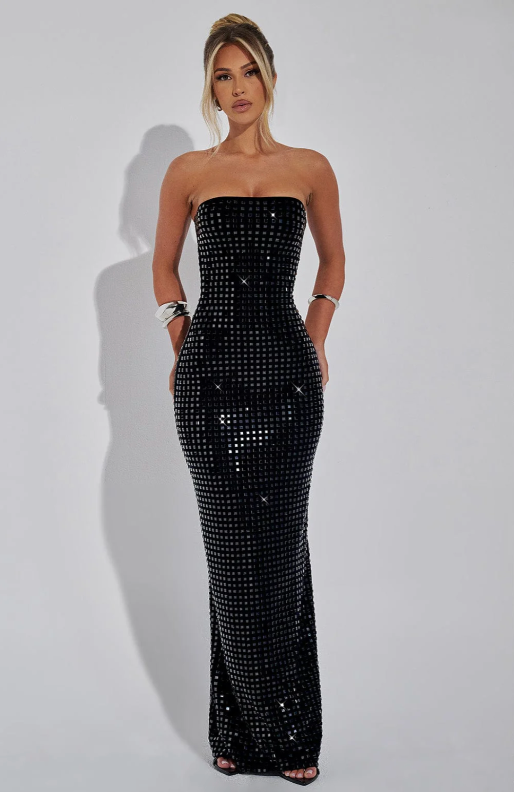 Glam Strapless Rhinestone Gown – Sparkling Maxi Dress for Winter Occasions