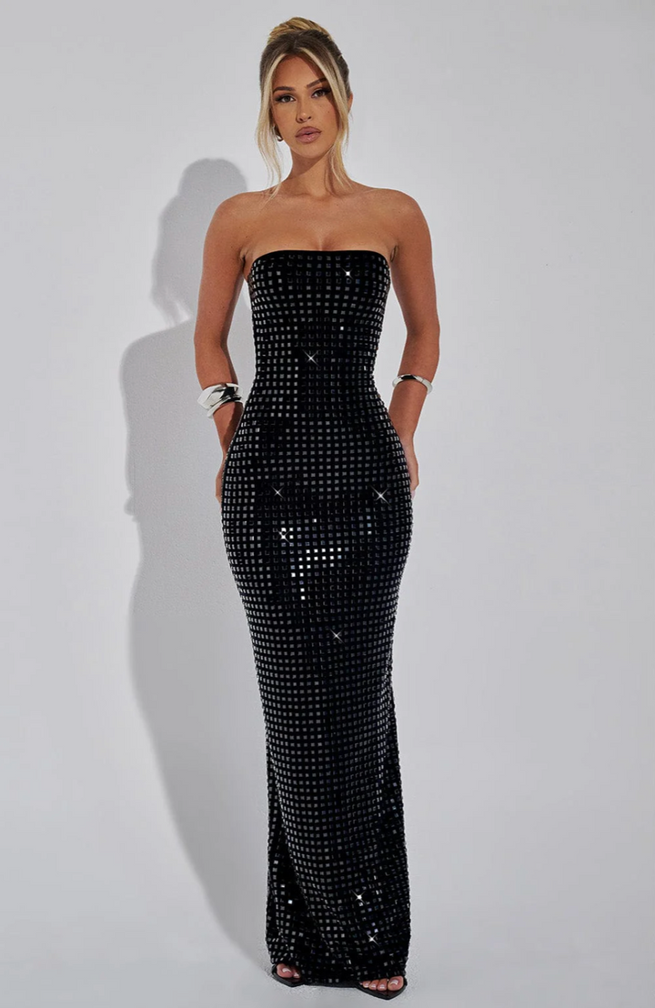 Glam Strapless Rhinestone Gown – Sparkling Maxi Dress for Winter Occasions