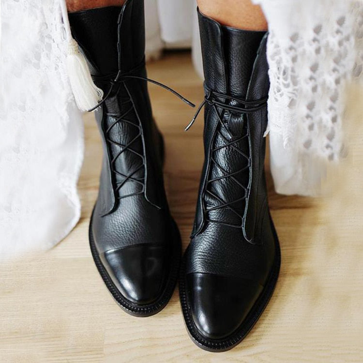 Women’s Leather Lace-Up Ankle Boots for Winter
