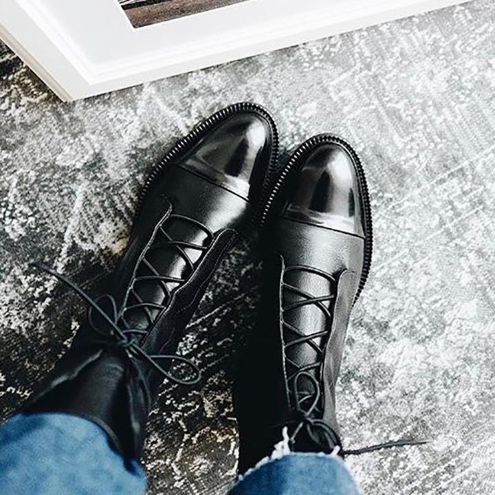 Women’s Leather Lace-Up Ankle Boots for Winter