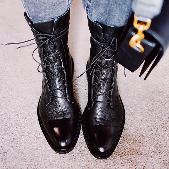 Women’s Leather Lace-Up Ankle Boots for Winter