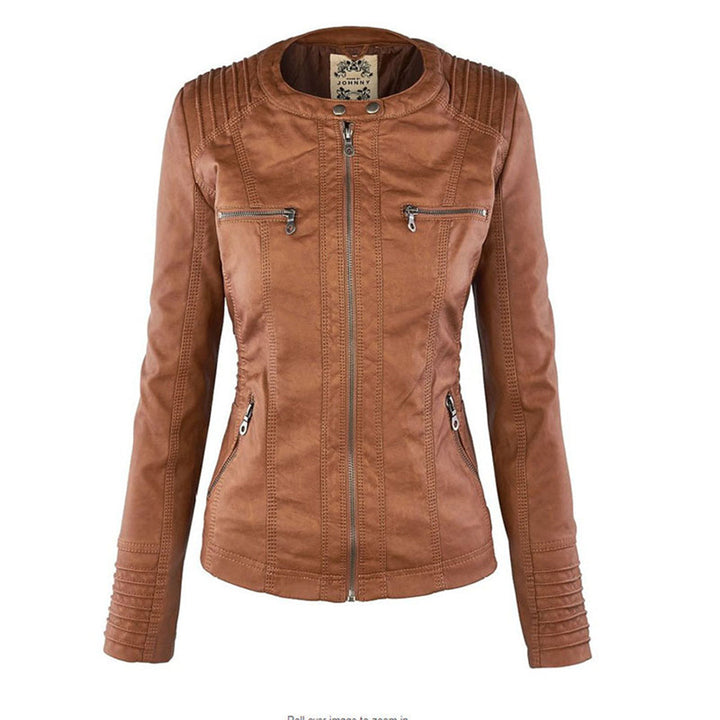 Women’s Stylish Hooded Leather Biker Jacket Coat
