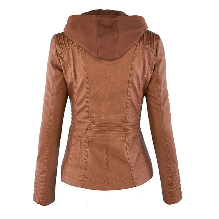 Women’s Stylish Hooded Leather Biker Jacket Coat