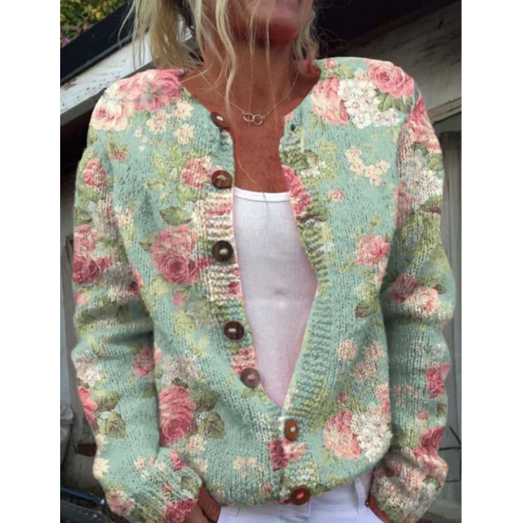Linsey – Womens Colorful Floral Pattern Knit Cardigan