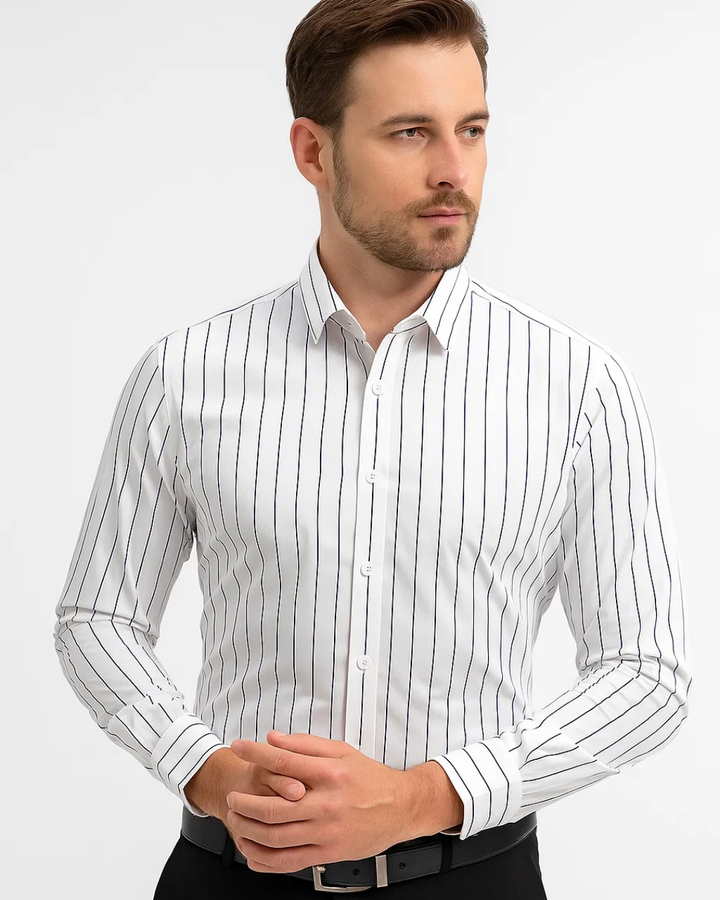 Men's Long Sleeve Classic Striped Collar Shirt
