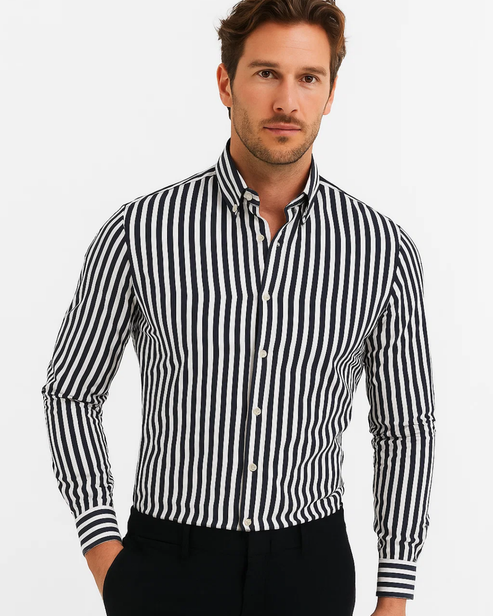 Men's Long Sleeve Classic Striped Collar Shirt
