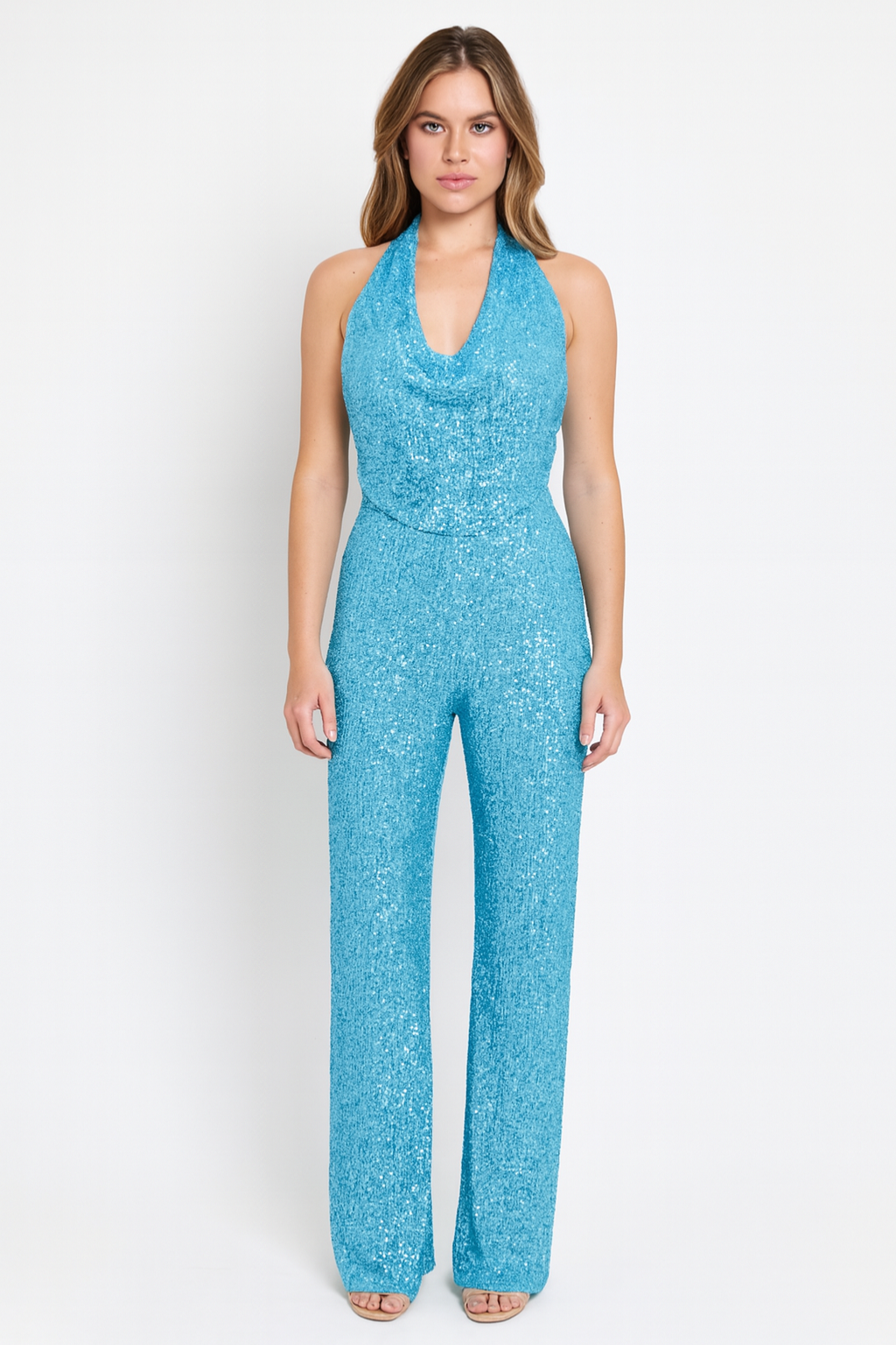 Nola – Sparkling Christmas Halter Jumpsuit with Full-Sequin Finish