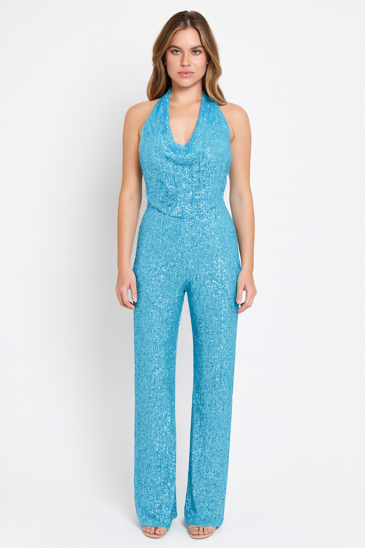 Nola – Sparkling Christmas Halter Jumpsuit with Full-Sequin Finish