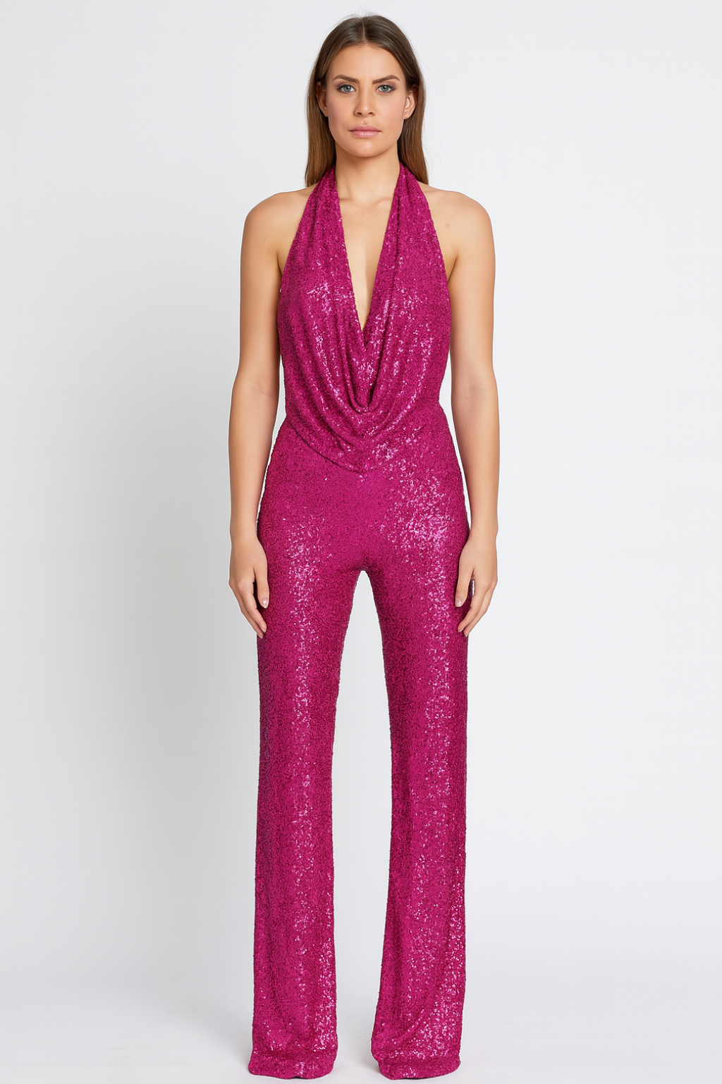 Nola – Sparkling Christmas Halter Jumpsuit with Full-Sequin Finish