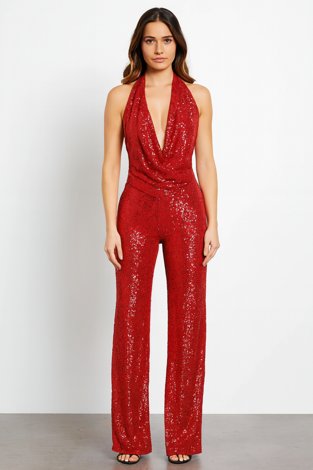 Nola – Sparkling Christmas Halter Jumpsuit with Full-Sequin Finish