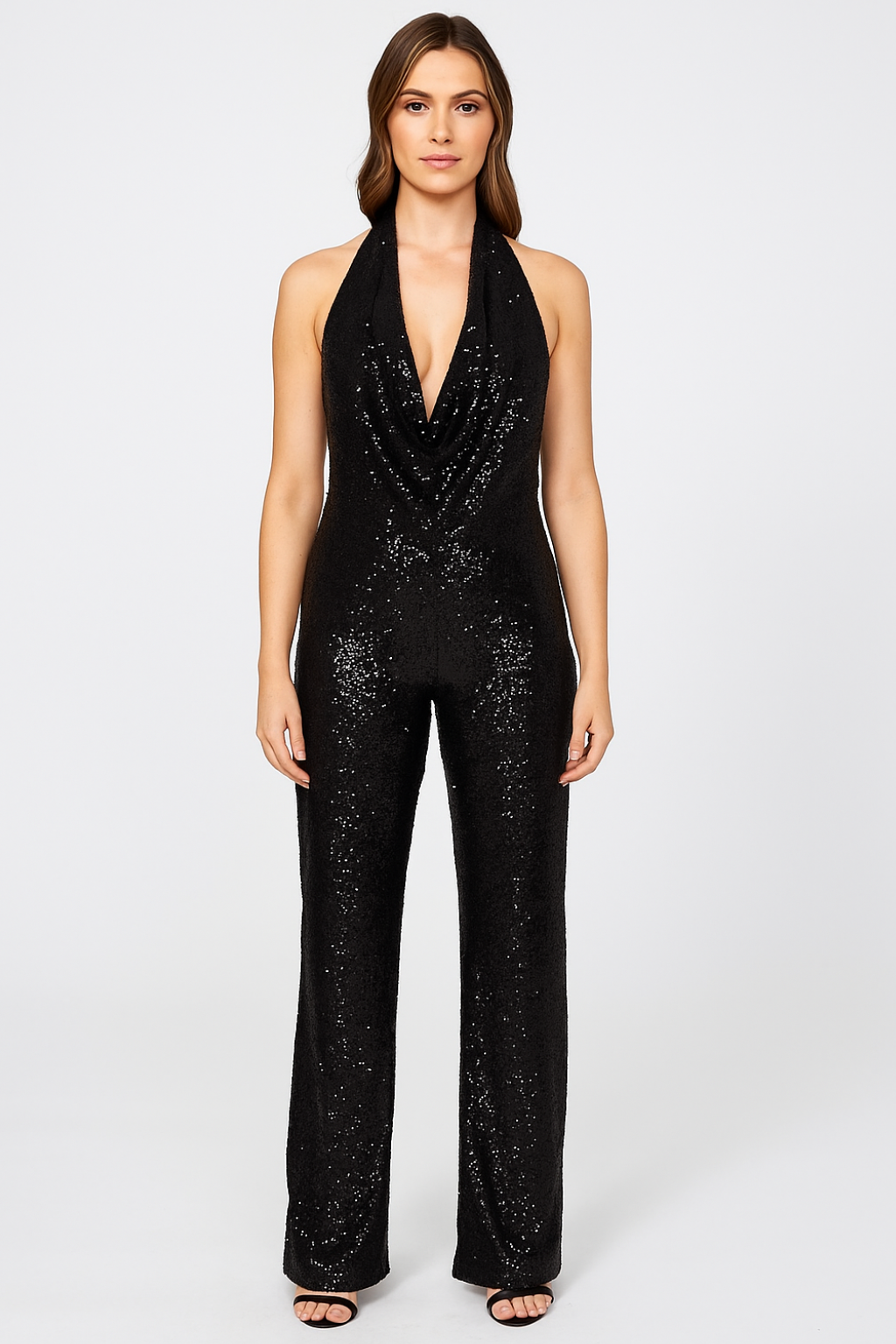 Nola – Sparkling Christmas Halter Jumpsuit with Full-Sequin Finish