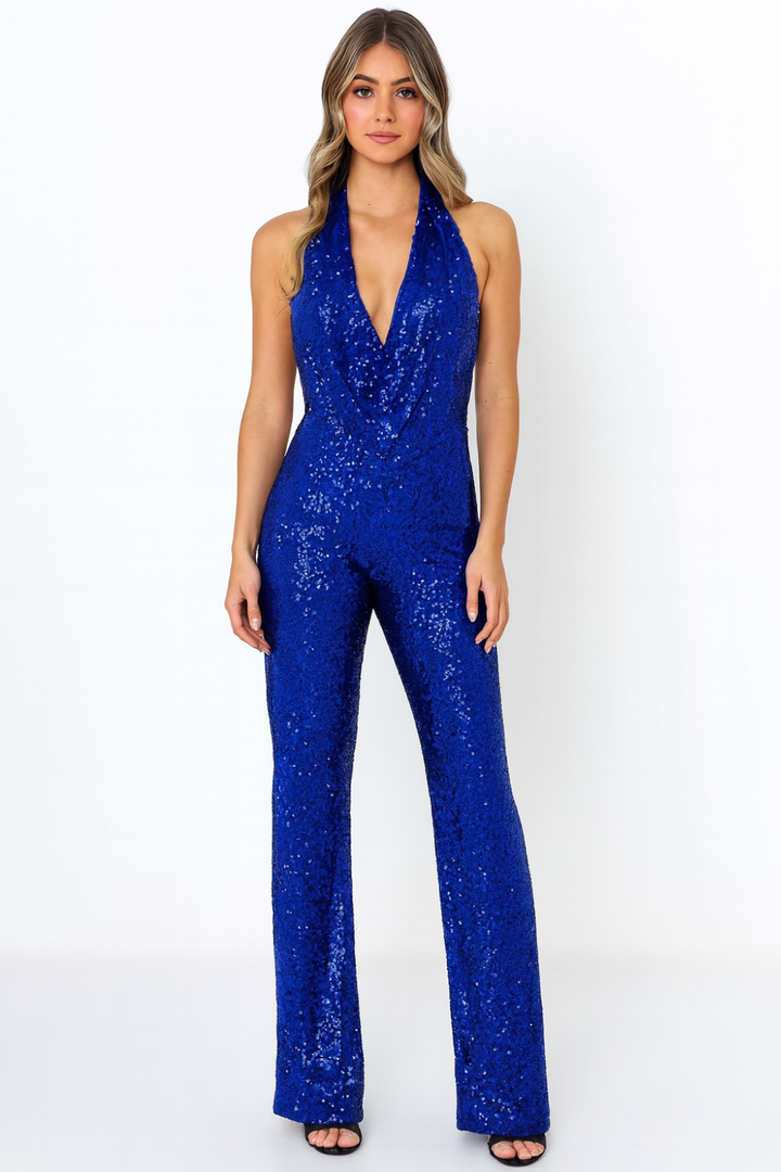 Nola – Sparkling Christmas Halter Jumpsuit with Full-Sequin Finish