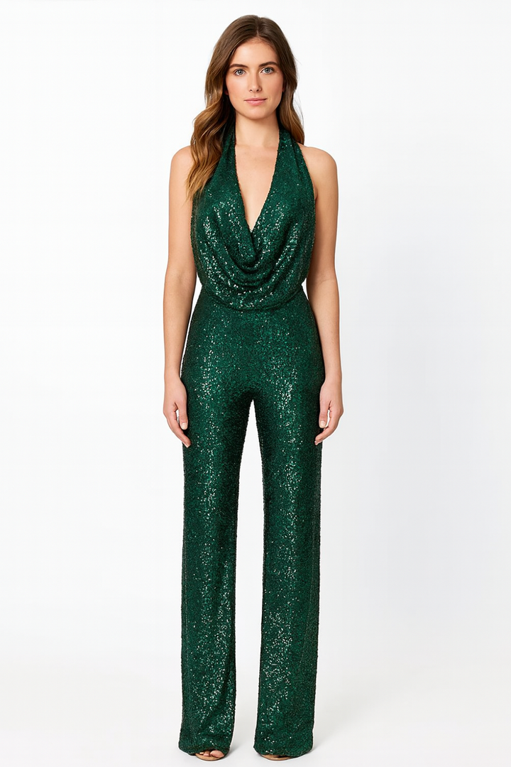 Nola – Sparkling Christmas Halter Jumpsuit with Full-Sequin Finish