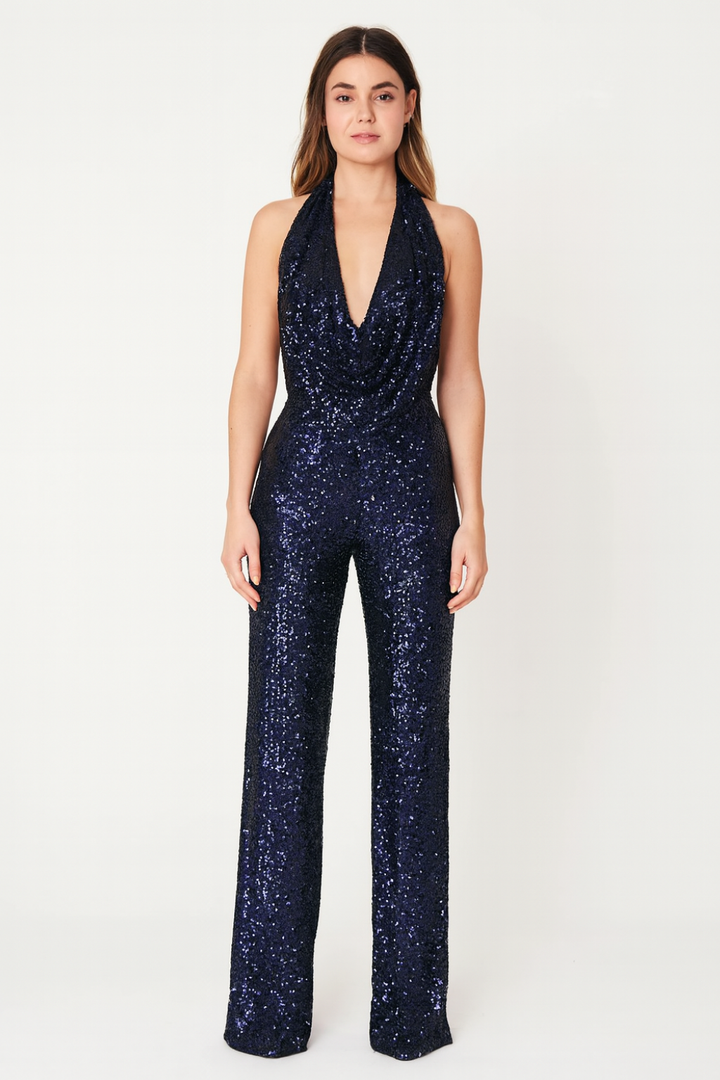 Nola – Sparkling Christmas Halter Jumpsuit with Full-Sequin Finish