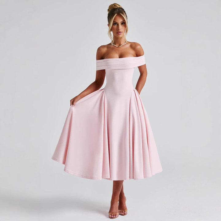Elegant Off Shoulder Midi Dress – Ideal for Winter Weddings, Parties & Holiday Celebrations