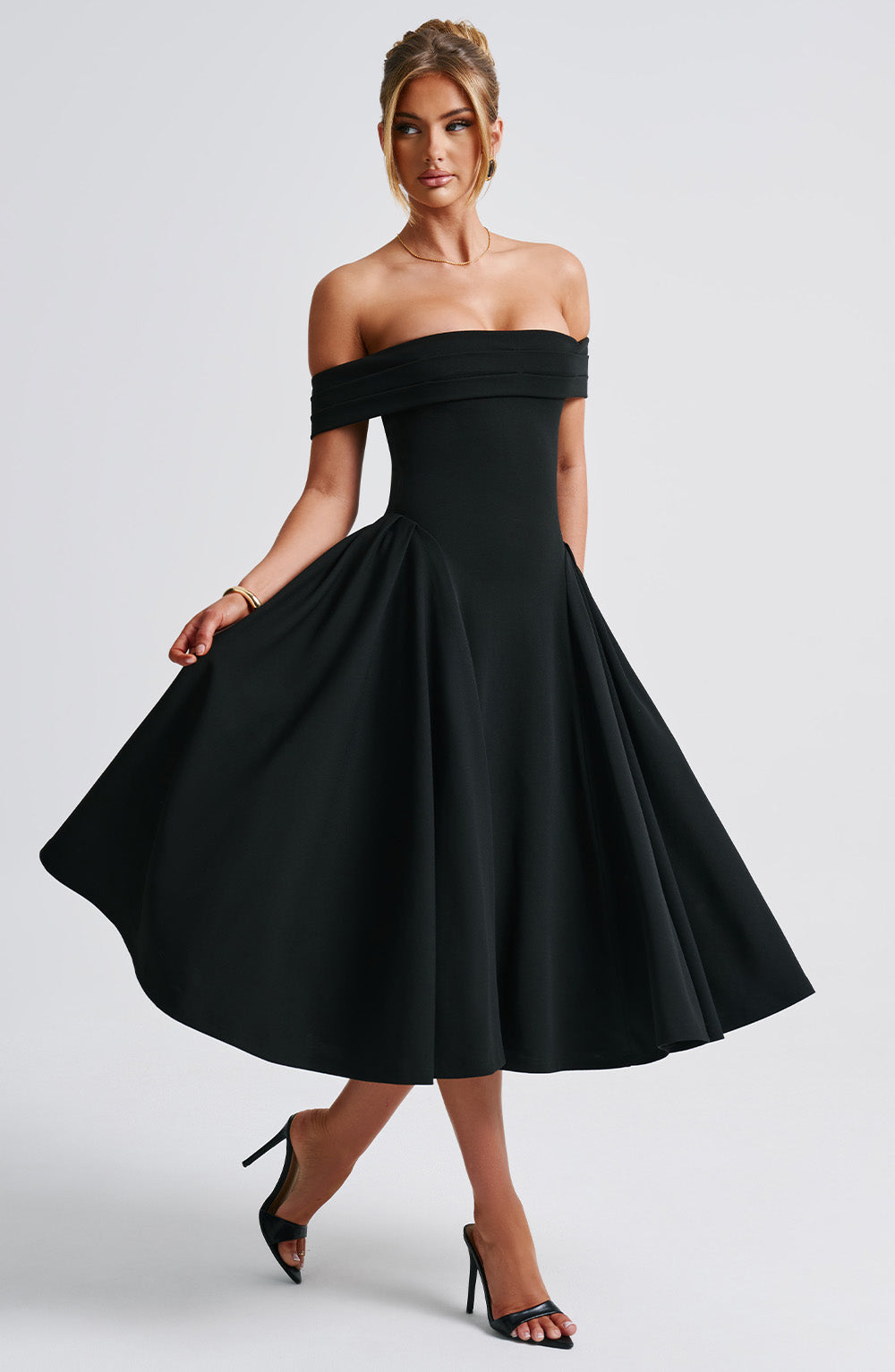Elegant Off Shoulder Midi Dress – Ideal for Winter Weddings, Parties & Holiday Celebrations