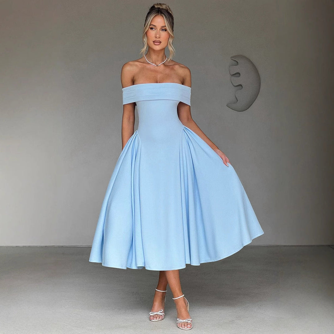 Elegant Off Shoulder Midi Dress – Ideal for Winter Weddings, Parties & Holiday Celebrations