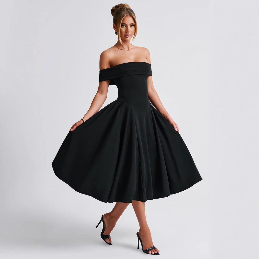 Elegant Off Shoulder Midi Dress – Ideal for Winter Weddings, Parties & Holiday Celebrations