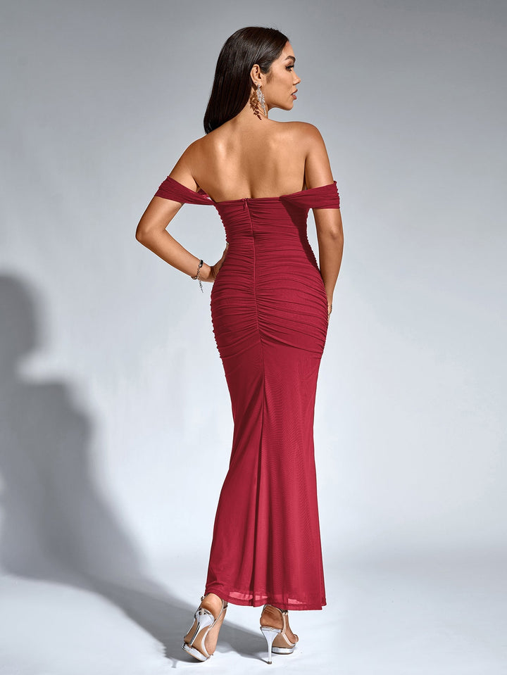Women’s Off-Shoulder Bodycon Maxi Dress – Elegant Winter Party & Christmas Evening Dress
