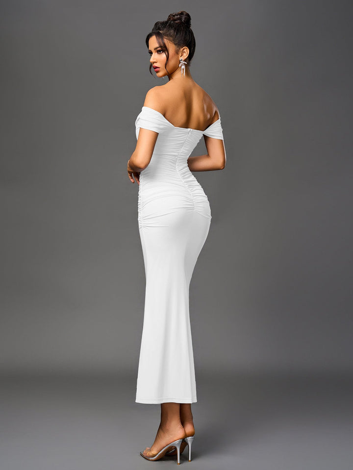 Women’s Off-Shoulder Bodycon Maxi Dress – Elegant Winter Party & Christmas Evening Dress