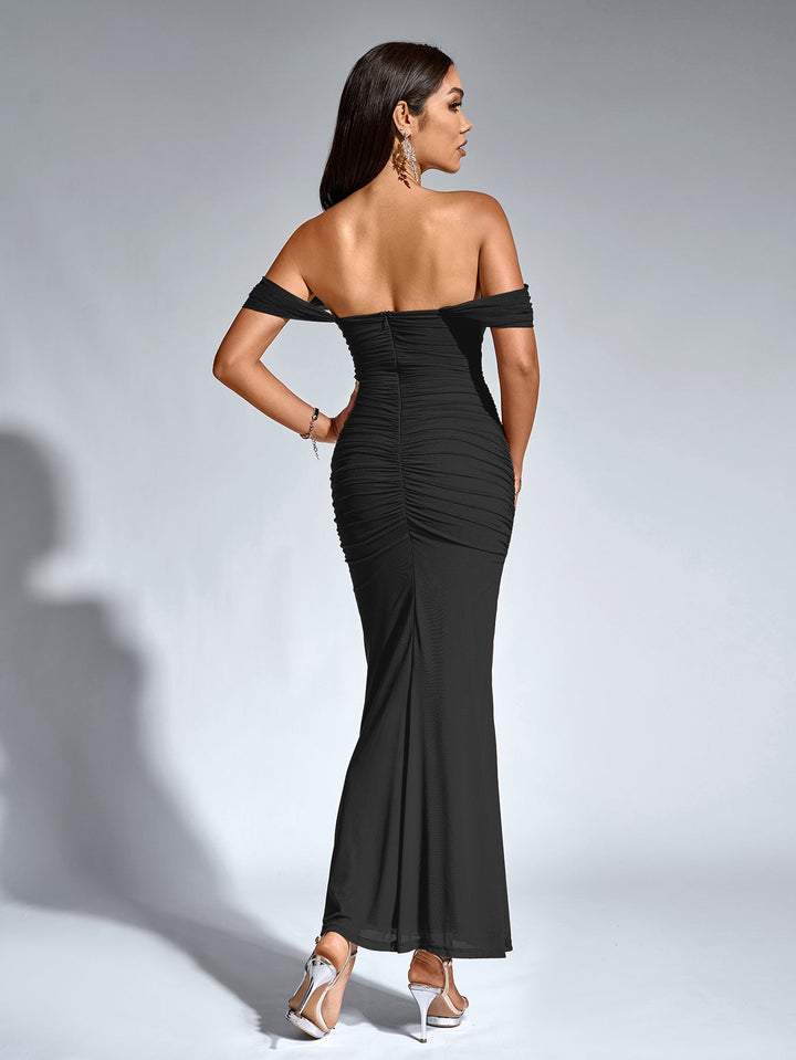 Women’s Off-Shoulder Bodycon Maxi Dress – Elegant Winter Party & Christmas Evening Dress