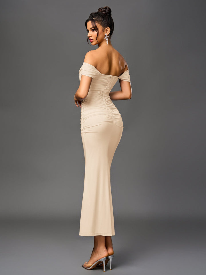 Women’s Off-Shoulder Bodycon Maxi Dress – Elegant Winter Party & Christmas Evening Dress