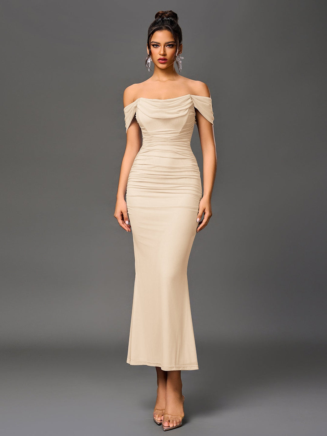 Women’s Off-Shoulder Bodycon Maxi Dress – Elegant Winter Party & Christmas Evening Dress
