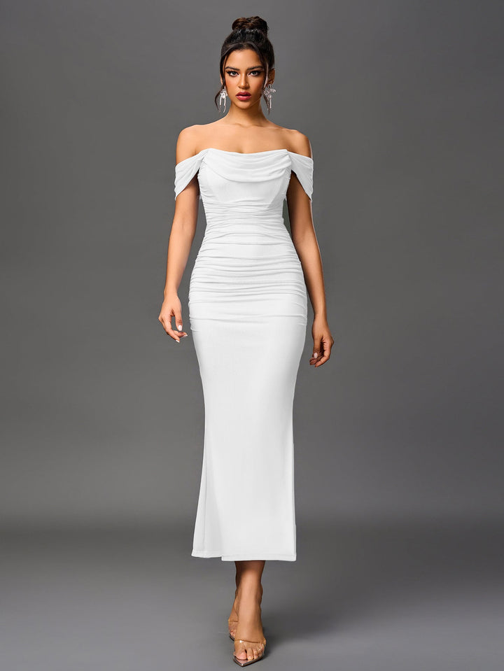 Women’s Off-Shoulder Bodycon Maxi Dress – Elegant Winter Party & Christmas Evening Dress