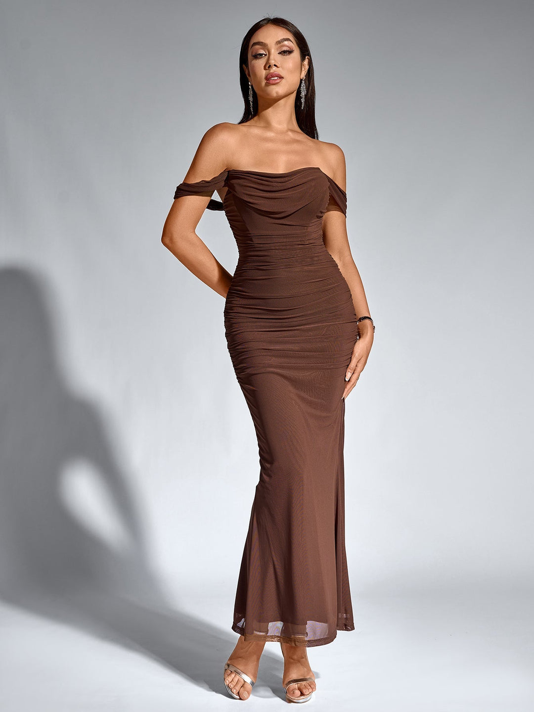 Women’s Off-Shoulder Bodycon Maxi Dress – Elegant Winter Party & Christmas Evening Dress
