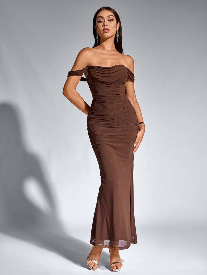 Women’s Off-Shoulder Bodycon Maxi Dress – Elegant Winter Party & Christmas Evening Dress