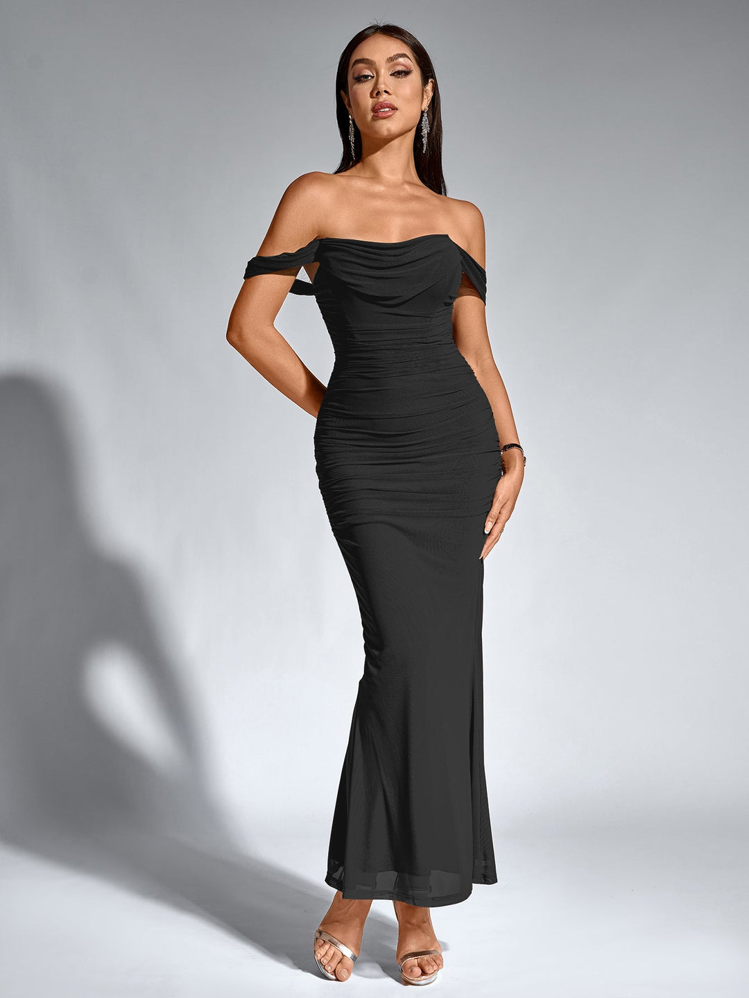Women’s Off-Shoulder Bodycon Maxi Dress – Elegant Winter Party & Christmas Evening Dress