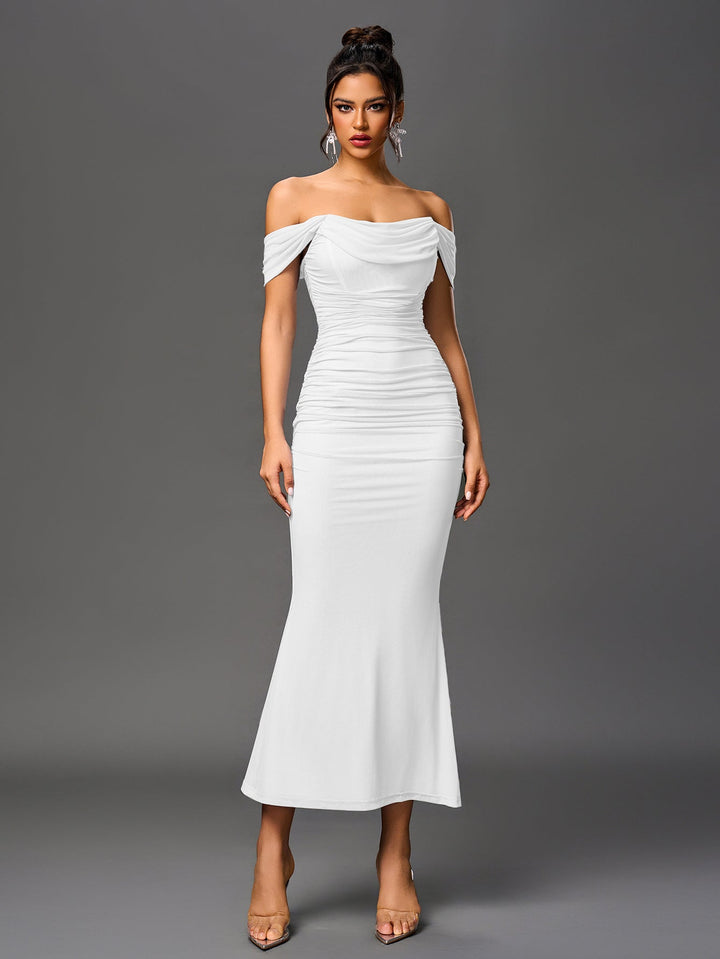 Women’s Off-Shoulder Bodycon Maxi Dress – Elegant Winter Party & Christmas Evening Dress