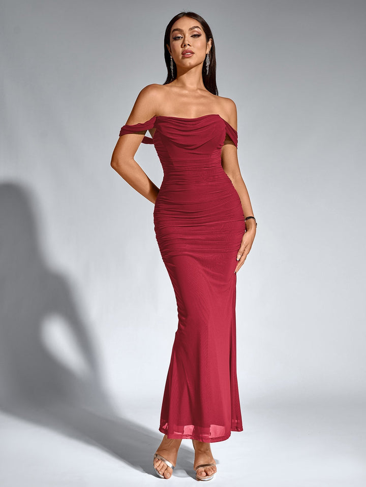 Women’s Off-Shoulder Bodycon Maxi Dress – Elegant Winter Party & Christmas Evening Dress