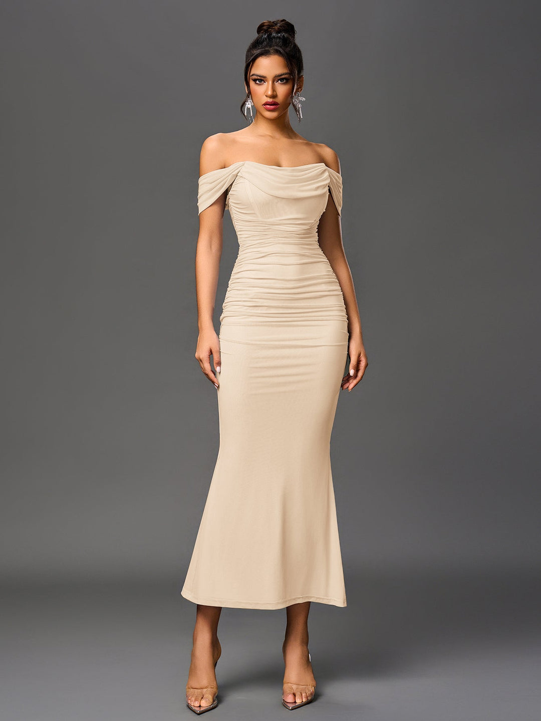 Women’s Off-Shoulder Bodycon Maxi Dress – Elegant Winter Party & Christmas Evening Dress