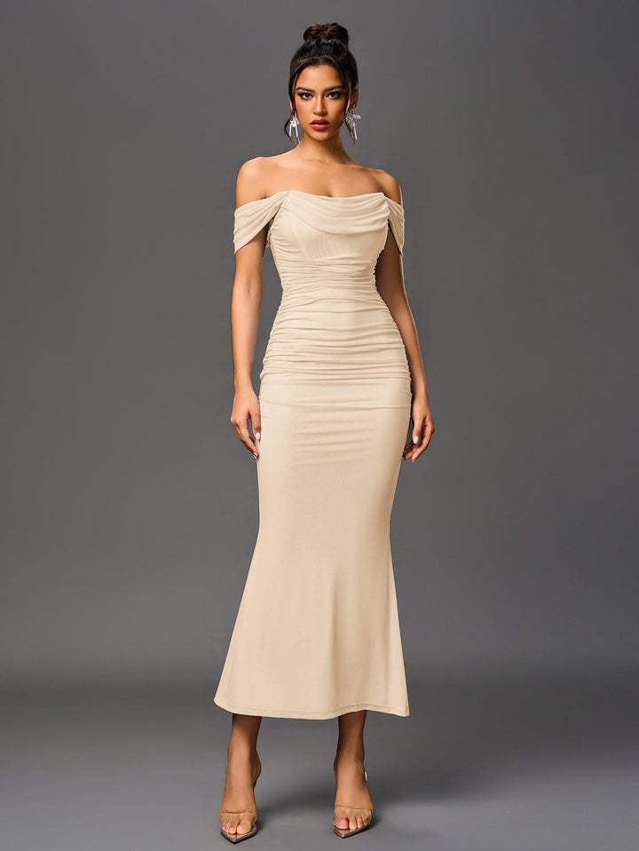 Women’s Off-Shoulder Bodycon Maxi Dress – Elegant Winter Party & Christmas Evening Dress