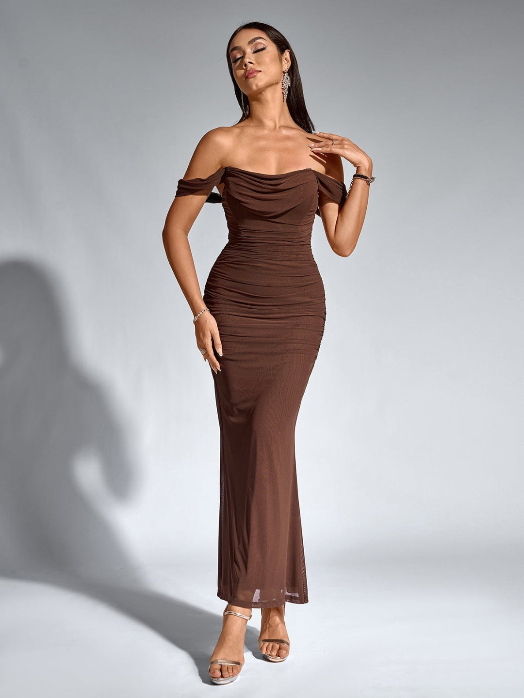 Women’s Off-Shoulder Bodycon Maxi Dress – Elegant Winter Party & Christmas Evening Dress
