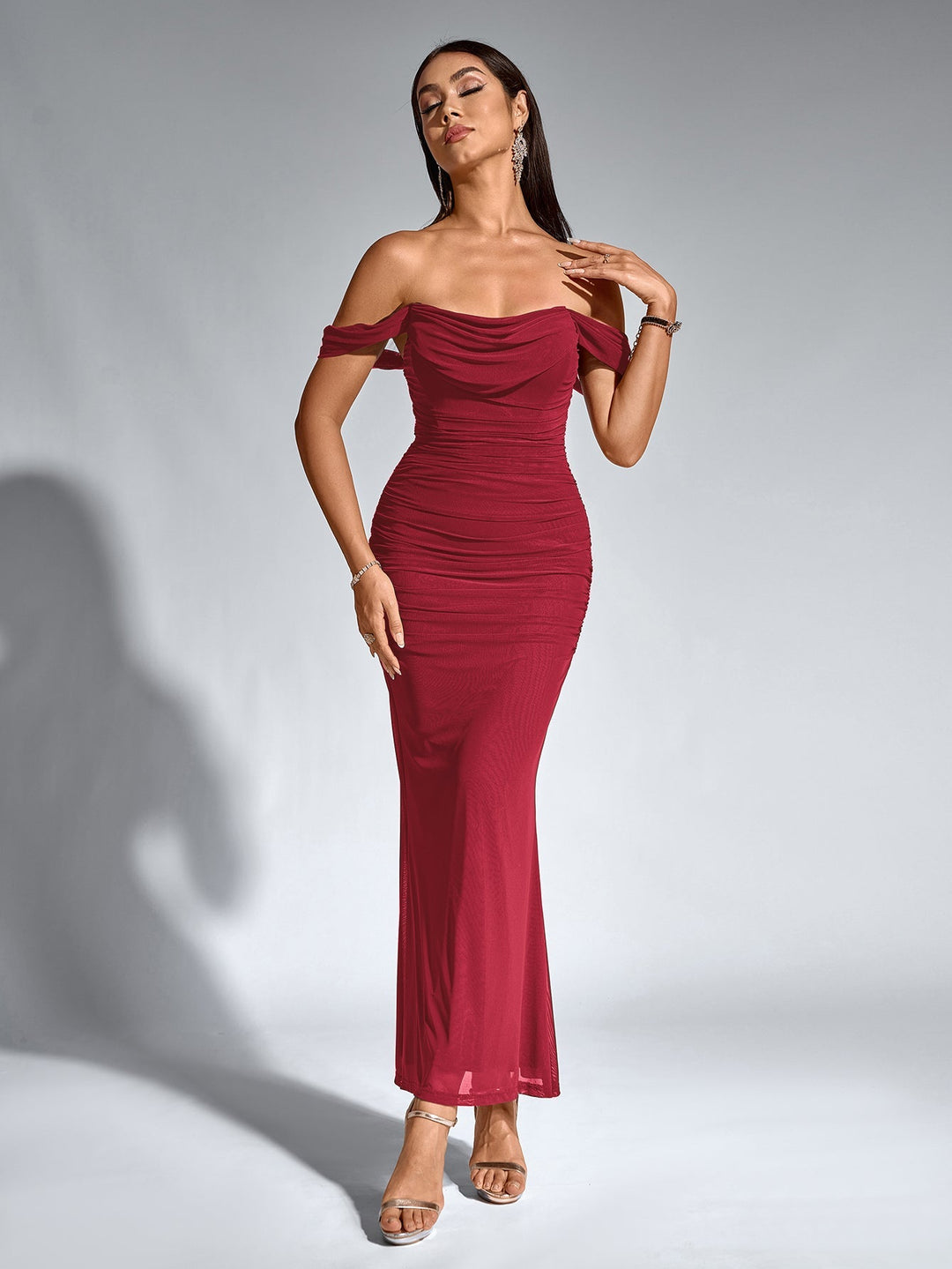 Women’s Off-Shoulder Bodycon Maxi Dress – Elegant Winter Party & Christmas Evening Dress