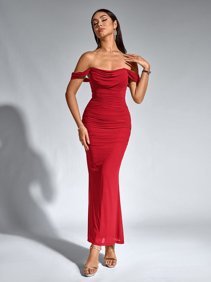 Women’s Off-Shoulder Bodycon Maxi Dress – Elegant Winter Party & Christmas Evening Dress